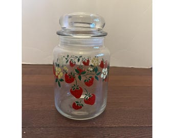 Vintage Strawberry Anchor Hocking Canister Candy Cookie Jar 7" 1989 AHC Glass