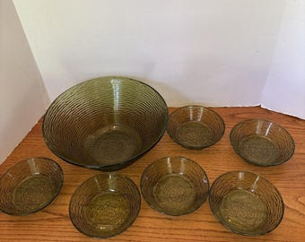 Set vintage saladekom met ankerhak en schalen van 6 cm - Soreno-avocadogroen