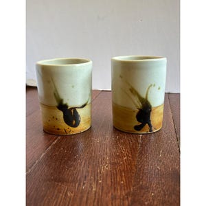 La Colombe Vallauris France Pottery Stoneware Tumblers Set of 2 Vintage Ceramic