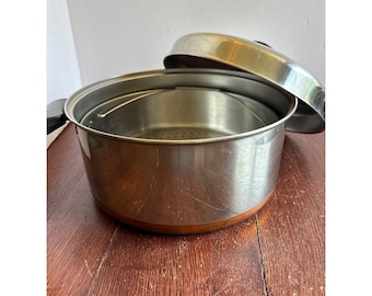 Vintage Revere Ware Copper Bottom Stock Pot Steamer Basket Lid Double Ring 9"