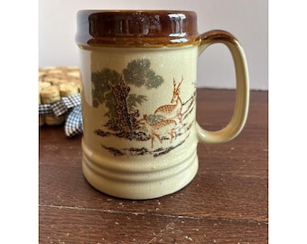 Vintage Steingut Kaffee Tasse Bier Bierkrug Hirsch Hirsch Buck Szene -