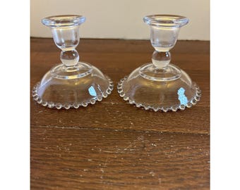 Set of Two Vintage Imperial Glass Candlewick 3 3/4" Candlestick Holders EUC