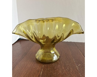 Vintage Bernstein Gold Kunst Glas Freeform Fan Vase MCM USA 6 "X 10" - Viking Like