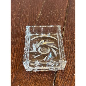 Vintage Mini-Aschenbecher aus geschliffenem Kristall, rechteckig, mit Windrad- und Sternenmuster