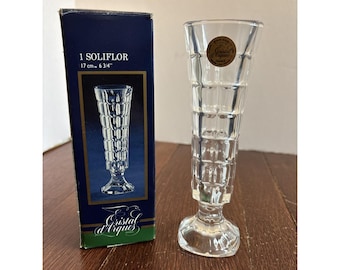 Vaso vintage de cristal de chumbo Cristal D'Arques, 17 cm (6,75"), modelo Soliflor, na caixa original.