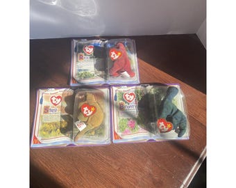 TY Beanie Baby Dinosaur Trio In Box Steg, Bronty, Rex McDonalds 1995