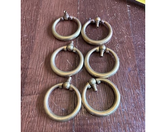 Vintage Messing Schublade Ring Griffe Set von 6 Schrank Hardware 2 3/20,3 cm Gereinigt