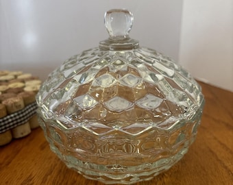 1960's Indiana Glass Whitehall Cubist Clear Candy Dish With Lid Saw Tooth
