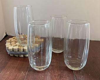 Vintage MCM 20 Unzen Libbey Crisa Klarglas Gerippte Becher Gläser 4er Set