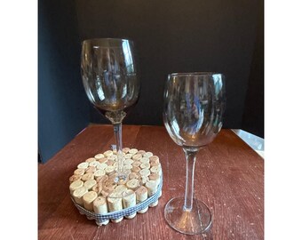 Vintage Smoked Glass Wine Goblets Set 2 Grey Tinted Stemmed Wine Glasses 8.5in