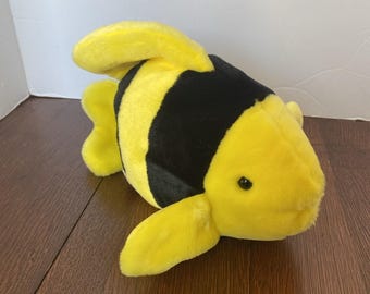 BUBBLES the Yellow Black FISH Plush Sea life Ty Beanie Baby Vintage 1998 Stuffed