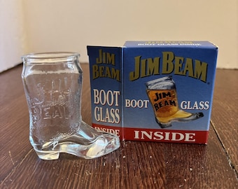 Novo/Vintage Copo de Shot em Formato de Bota JIM BEAM 3" de Altura para Bourbon Whiskey 1993 Item de Colecionador de Bebidas Alcoólicas