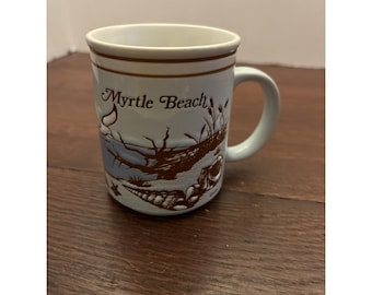 Vintage Myrtle Beach Mug/cup Beach Scene Shells Water Lighthouse Seagull Sand