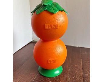 Vintage Orange Juice Jug Plastic Stacked Double Orange Pitcher Made in USA 8.5"