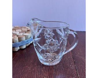 Vintage Pressed Glass Creamer Starburst Diamond Pattern Clear Glass Mini Pitcher