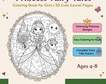 Princess Activity Book for Girls | 50 Pages Coloring Tracing and Mazes PDF | Fairy Tale Homeschool Fun | Screen-Free Gift | Ages 4-8