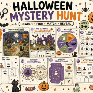 Halloween Mystery Hunt Printable, Preschool Halloween Game, Seek and Find Activity for Kids Ages 3–6.72 Page Screen Free Halloween Activity