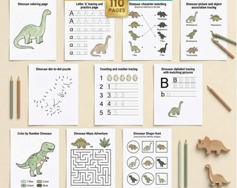 Dinosaur Activity Bundle for Preschoolers | 110 Pages Coloring Tracing and Fine Motor Skills Homeschool Printable Worksheets PDF | Ages 3-6