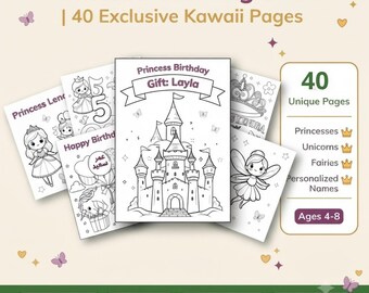 Printable Princess Coloring Book | 40 Fairy Tale Coloring Pages for Girls | Instant Download PDF | Birthday Activity | Ages 4–7