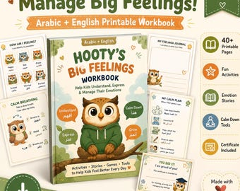 Arbeitsbuch zur Emotionsregulation für Kinder | Übungen zum Thema Gefühle | Arabisch & Englisch (zum Ausdrucken) | Arbeitsbuch zur emotionalen und sozialen Kompetenzentwicklung (4–8 Jahre) | Beruhigungs-PDF