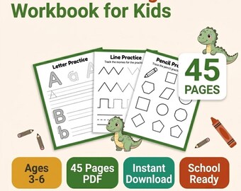 Dinosaur Tracing Workbook for Preschoolers |Handwriting and Fine Motor Skills Practice|45 Printable Worksheets PDF | Homeschool | Ages 3-6