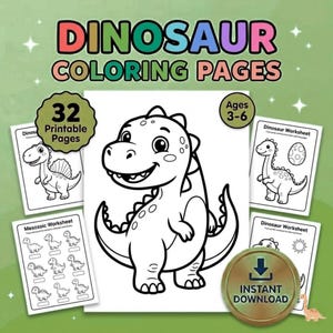 Dinosaur Coloring Pages for Toddlers | 32 Printable Dino Coloring Sheets PDF | Screen-Free Quiet Activity | Homeschool Kids | Ages 3-6 image 5