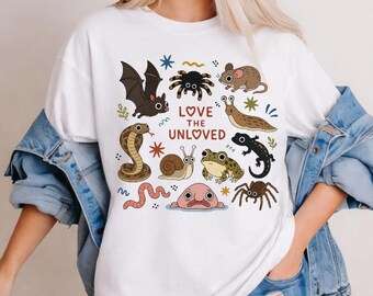 Maglietta "Love The Unloved", maglietta Comfort Colors con simpatici e strani animali, maglietta retrò di entomologia, maglietta per appassionati di scienza, regalo per amanti degli insetti, maglietta per insegnanti di biologia