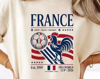 Camiseta de fútbol de Francia Comfort Color, regalo para el día del partido de fútbol francés, camiseta para el Mundial 2026, camiseta gráfica para aficionados de Francia, regalo deportivo unisex
