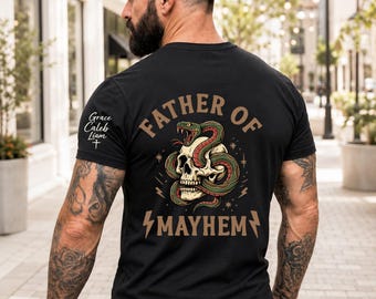 Camiseta personalizada "Padre del Caos", Camiseta de Papá Esqueleto, Nombre personalizado de los niños en la manga, Regalo genial para el Día del Padre, Regalos para papás rockeros y atrevidos