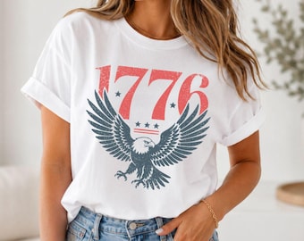 Camiseta retro de la libertad con águila calva de 1776, camiseta del 250 aniversario de EE. UU., camiseta patriótica con la bandera estadounidense, camiseta del Día de la Independencia del 4 de julio.