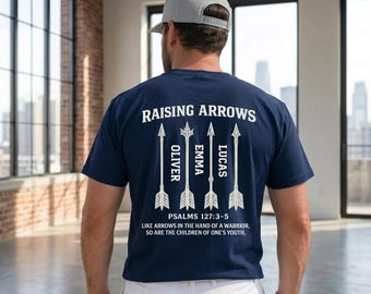 Camiseta personalizada para papá con flechas en alto, camiseta cristiana para papá, camiseta personalizada con nombre para niños, camiseta de regalo religioso para papá, regalos de fe para el Día del Padre.