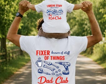 Camiseta "Papá el que arregla cosas", camiseta divertida para papá manitas, camiseta a juego para niños del club de papás, conjunto a juego para padre e hijo, regalo del Día del Padre para papá