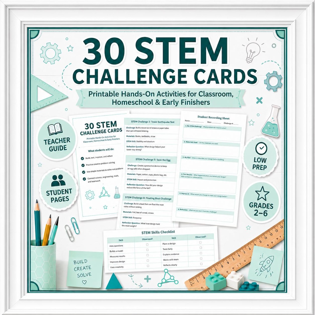 30 STEM Challenge Cards Printable | Hands-on Science Activities ...