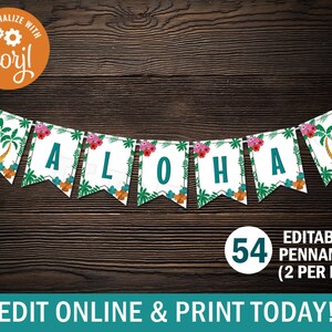 Editable Luau Hawaiian Tiki Party Pennant Banner - Edit & Print Online with Corjl