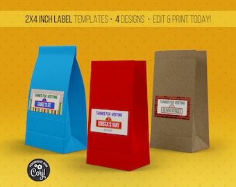 Editable Rectangular Sticker Label Template | 2 x 4 inch, 4 designs | Edit Online with Corjl