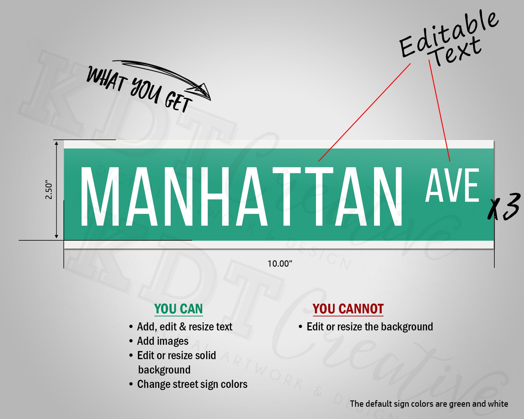 Editable City Street Sign - 10.0 X 2.5" | Advanced Editing Options With ...