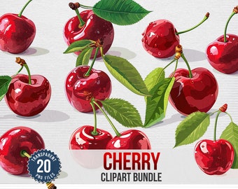 Sweet Cherry Clipart Bundle: 20 PNG Files, Commercial License (Digital Download)