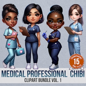 Medical Professional Chibi Character Clipart Vol. 1 – Includes 3 Text Graphics - For Crafting, T-Shirts, Sublimation - Instant Download
