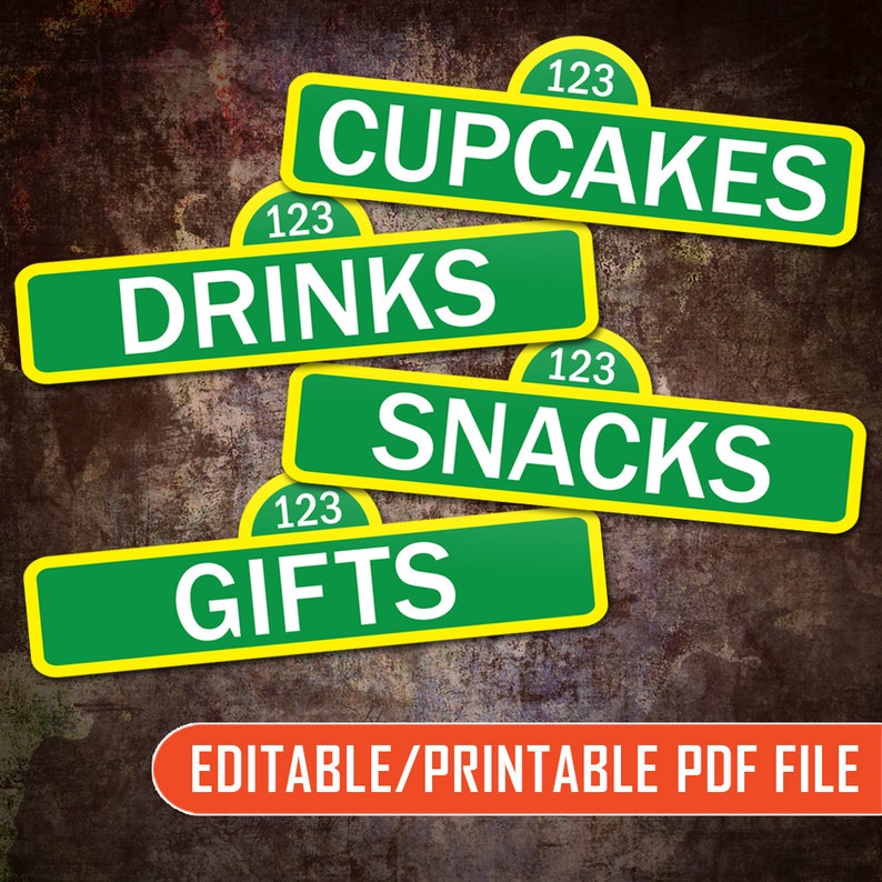 Editable/Printable Mini Sesame Street Signs Etsy