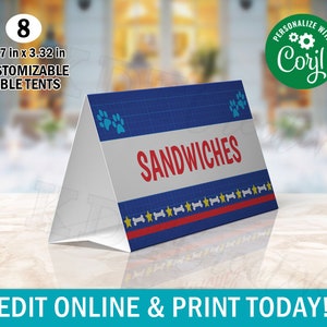 Marque-places de tente de fête modifiables avec empreintes de pattes - Modifiez et imprimez en ligne avec Corjl
