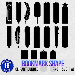 18 - Bookmark Clipart Vector Bundle: SVG, PNG, Illustrator (Digital Download)