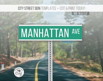 Editable City Street Sign - 10.0 x 2.5" | Advanced Editing Options with Corjl