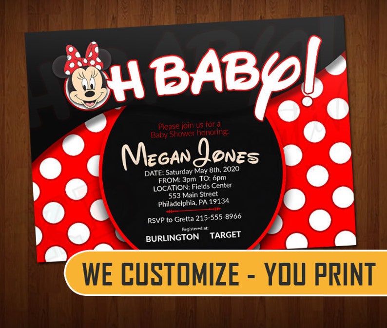 customized minnie mouse baby shower invitations