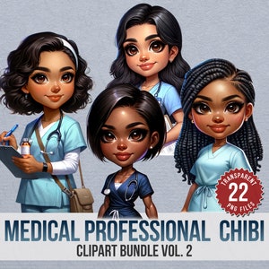 Medical Chibi Clipart: Professional Characters, Airbrush Style (Instant Download)