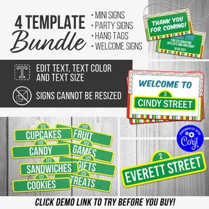 Editable Green Yellow Party Sign and Tag Bundle - Edit & Print Online with Corjl