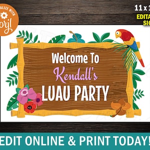Editable Luau Party Welcome Sign: Hawaiian Tiki Theme (11x17&quot; Digital Download)