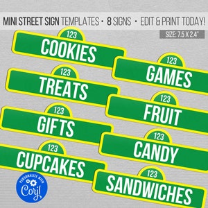 Editable - (8) Green and Yellow Street Mini Signs - 7.5 x 2.4" - Edit & Print Online with Corjl