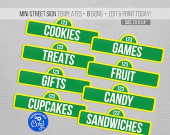 Editable Mini Street Sign Template: Green & Yellow (Digital Download)