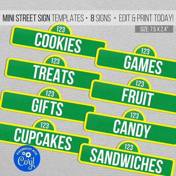 Editable Mini Street Sign Template: Green & Yellow (Digital Download)