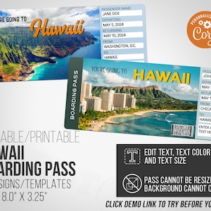 Editable Hawaii Trip Boarding Pass Template (8x3.5&quot;)